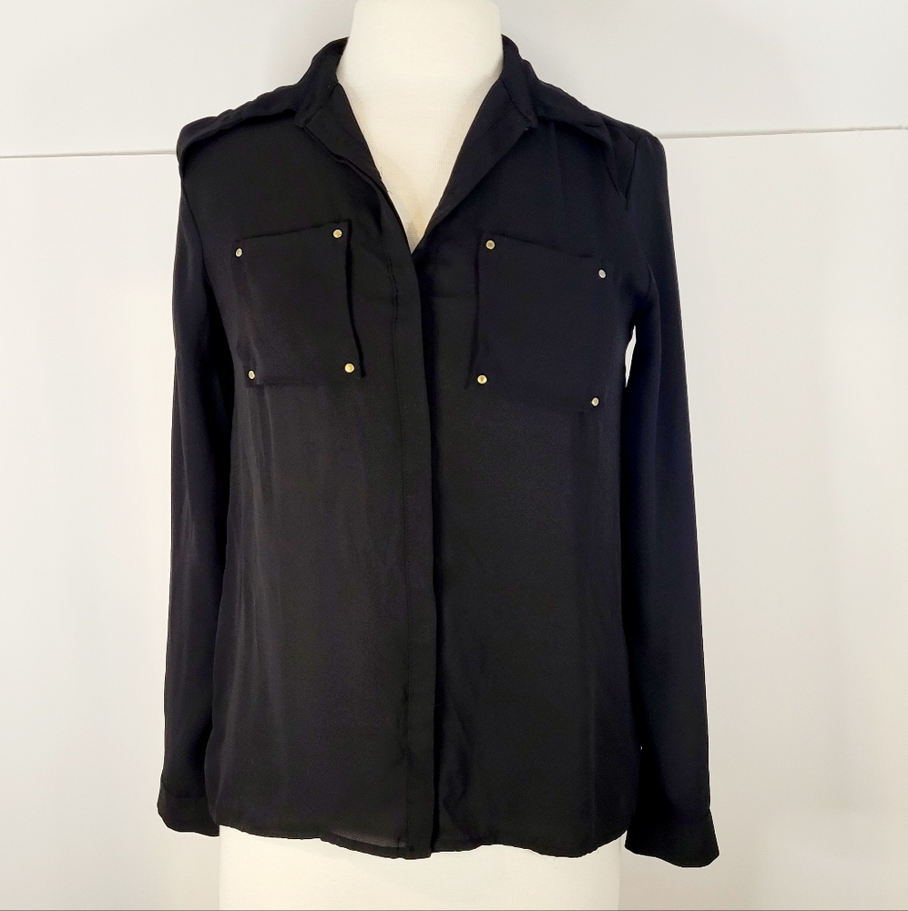 H&M Long Sleeve Blouse Top Button Down Size 2